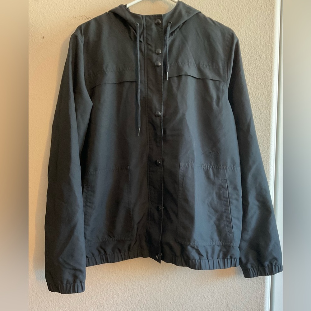 Volcom Boys Large (14) Black‎ Snap Button Jacket with Zipper underneath Hoodie
